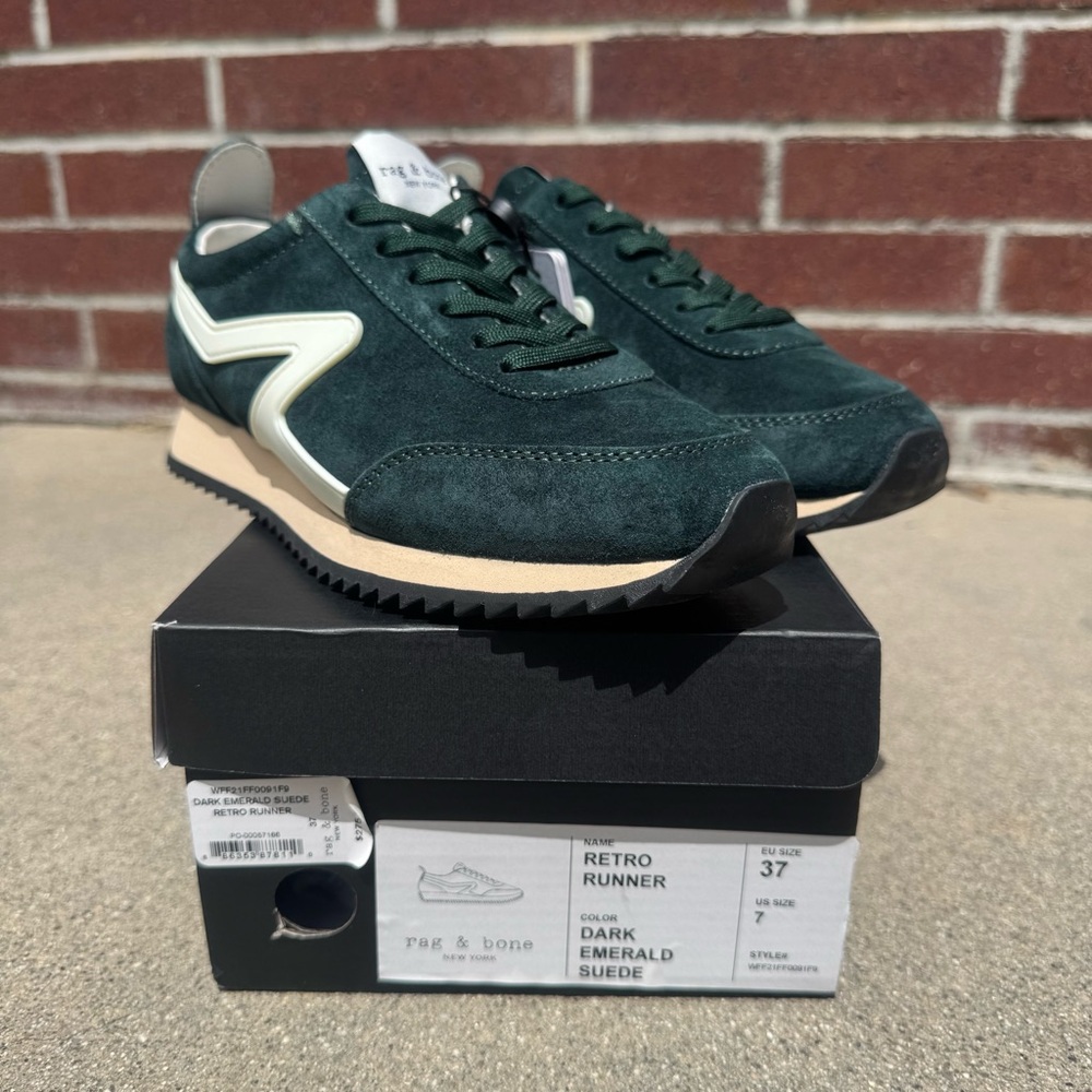 Rag & Bone RETRO RUNNER LEATHER-TRIMMED SUEDE SNEAKERS IN EMERALD